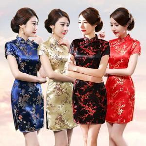올드 상하이 전통 qipao 우아한 여성 공식 cheongsam 특대 6xl 만다린 칼라 짧은 드레스 섹시한 vestidos 수행