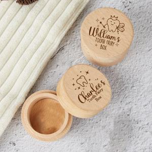 개인화 된 치아 요정 상자 라운드 나무 치아 요정 홀더 소녀 & 소년을위한 생일 선물 맞춤 이름 우유 치아 상자