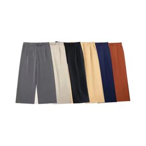 여성 패션 다트 프론트 포켓 와이드 레그 팬츠 빈티지 하이 웨이스트 지퍼 플라이 여성 바지