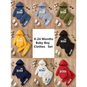 3-24 개월 신생아 아기 소년 의류 정장 긴 소매 후드 Romper + 바지 봄 & 가을 스포츠 스타일 유아 소년 2PCS 의류