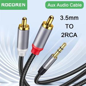Rocoren 3.5mm ~ 2RCA 케이블 Aux 오디오 케이블 3.5 잭 ~ 2 RCA Male 어댑터 분배기 TV 박스 비디오 증폭기 스피커 와이어 코드