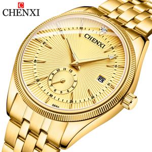 CHENXI 럭셔리 브랜드 캐주얼 커플 시계, 골든 스테인레스 스틸 쿼츠 시계, 방수 야광 손목시계, 남녀공용