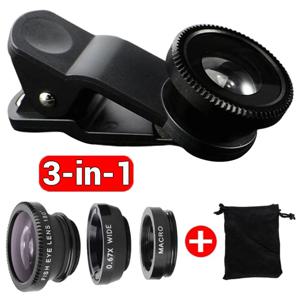 3 in 1 Fisheye 렌즈 0.67X iPhone 용 광각 마이크로 카메라 렌즈 각도 줌 Fish Eye Len on 스마트 폰 렌즈 (전화 클립 포함)