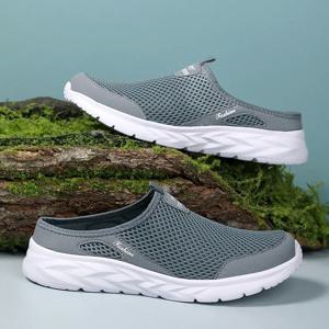 MAEDEF 하프 슬리퍼 야외 고품질 미끄럼 방지 남성 레저 신발 메쉬 통기성 부드럽고 편안한 플랫 바닥 슬리퍼