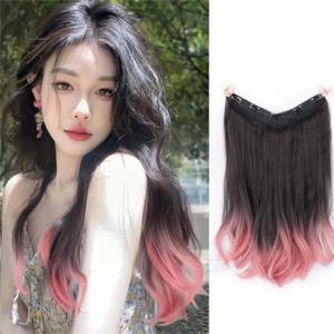 여성용 인비저블 심리스 U자형 곱슬 가발, 한국 스타일 하이라이트, 내추럴 그레이 핑크, 핫티 원