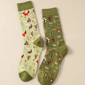 1 쌍 남여 비대칭 재미 중반 튜브 양말 유행 동물 인쇄 패턴 두 남성 여성 선물 양말 적합한 야외 착용