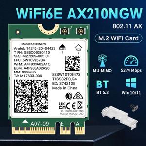 WiFi 6E AX210 무선 카드 Bluetooth 5.3 인텔 AX210NGW M.2 NGFF Wlan WiFi 카드 용 트라이 밴드 2.4G/5Ghz/6G 데스크탑 키트 안테나