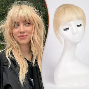 앞머리 클립 613 금발 100% 인모 앞머리 3개 미끄럼 방지 클립 360 ° 여성용 5인치 희미한 프린지가 있는 커버 탑 헤어피스