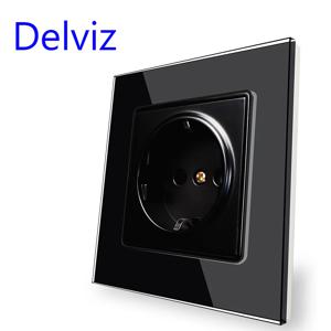 Delviz 강화 유리 소켓, 가정용 16A 전기 잭, 사각형 검정색 크리스탈 패널, AC 110V-250V, EU 표준 벽 전원 소켓