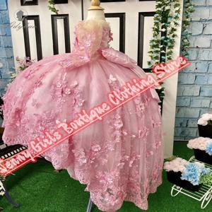 새로운 럭셔리 3 차원 아플리케 꽃의 소녀 드레스 활 푹신한 첫 성찬식 생일 결혼식 미인 대회 젊은 공주 드레스