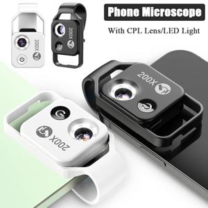 CPL 렌즈/LED 라이트가 장착된 전화 현미경 나노 줌 200X 포켓 전화 렌즈 카메라 대부분의 iPhone/Andriod 전화용 범용 클립