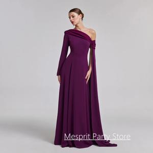 보라색 이브닝 드레스 맞춤형 한 어깨 긴 소매 바닥 길이 라인 공식 댄스 파티 드레스 웨딩 파티 가운