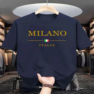 남성 여름 100면 패셔너블 캐주얼 루즈 플러스 사이즈 MILANO ITALIA 패턴 프린트 스포츠 라운드 넥 반팔 티셔츠