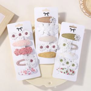 5개입 어린이용 리본 BB 헤어 클립 여자아이용 꽃무늬 헤어핀 캔디 컬러 신선한 데이지 물방울 헤어핀 아기 리본