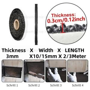 블랙 플랫 스토브 로프 자체 접착 유리 섬유 벽난로 도어 씰링 스트립 코드 교체 가스켓 테이프 10/15mm 너비 2m 길이