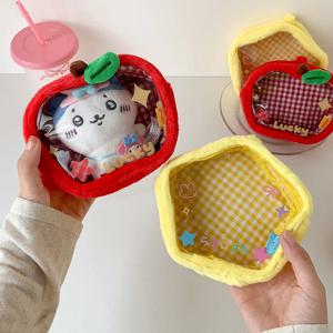 INS 한국어 빨간 사과 가방 펜던트 액세서리 귀여운 패션 투명 PVC 인형 보관 가방 학생 배낭 펜던트 소녀 선물