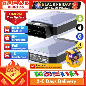 MUCAR BT200 Max OBD2 스캐너 CAN FD 양방향 제어 모든 시스템 진단 도구 15가지 리셋 기능 모든 차량용 평생 무료 업데이트