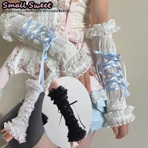 발레 고스 여성용 Y2K 소녀 여름 로리타 JK 비넥타이 소매 커버 반장갑 레이스 러플 장갑