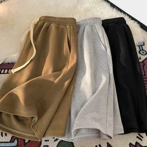 남성 패션 반바지 신상 브랜드 캐주얼 와플 고급 루즈핏 트렁크 다양한 색상 남성 무릎 길이 스트릿웨어 한국 스타일 반바지