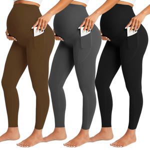 임산부용 샤크스킨 팬츠 여성용 조절 가능한 배 밴드 포켓 요가 운동 액티브 서포트 오버 벨리 S-XL 레깅스