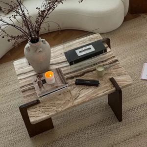 유기농 대리석 커피 테이블, 수공예 불규칙 거실 센터피스 (천연석 질감) - 모던 아트 데코