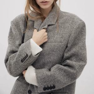 겨울 두꺼운 울 수트 재킷 여성용 클래식 루즈핏 긴 소매 단색 출퇴근 스타일 따뜻한 면 안감