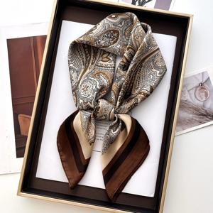 여성용 고급 플로럴 프린트 스퀘어 스카프, 부드러운 헤어밴드, 넥커치프, 헤드 히잡, 페이즐리 헤어밴드, 푸라르, 가방 리본, 반다나