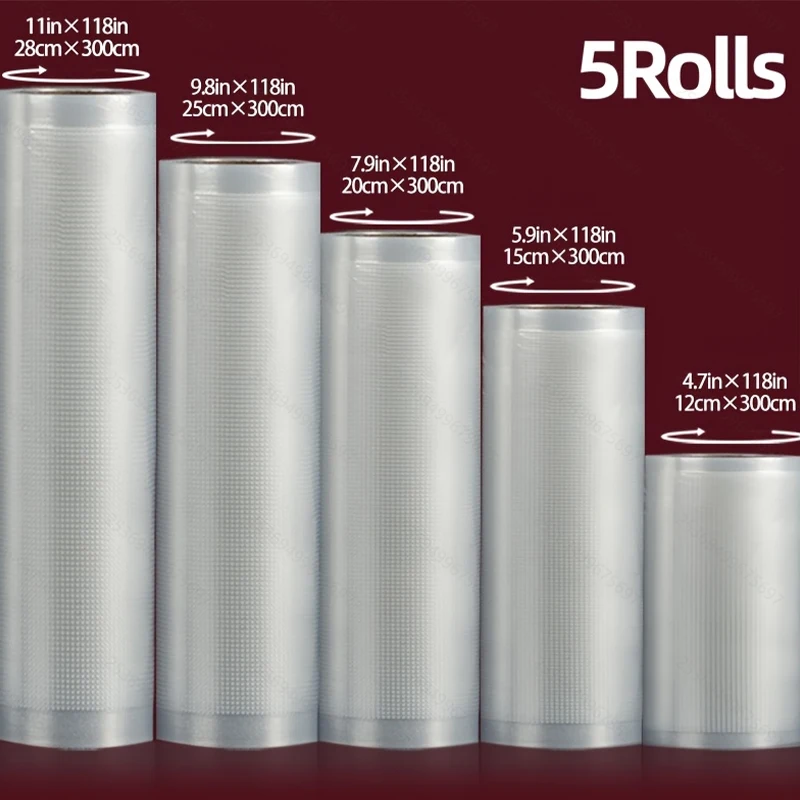 진공 밀봉 식품 보관 백 [5팩] - 5가지 크기 질감 디자인 |   고기, 야채 및 여행용으로 적합한 매우 두꺼운 재사용 가능 냉동고 봉투
