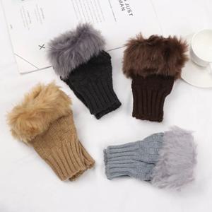 겨울 반손가락 탄력 두꺼운 따뜻한 장갑 니트 장갑 인조 토끼털 장갑