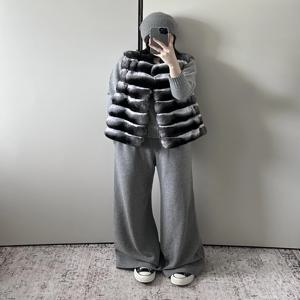 친환경 토끼털 숏 코트 여성용 패셔너블 럭셔리 드래곤 캣 아우터웨어 편안하고 따뜻한 스트라이프 조끼