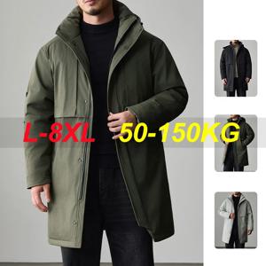 겨울 재킷 남성용 패딩 따뜻한 롱 코튼 코트 플러스 사이즈 6XL 7XL 8XL 오버사이즈 방풍 후드 블랙 가을 포켓 루즈핏 남성