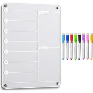 냉장고 주간 캘린더, 마커가 포함된 투명 자석 아크릴 재사용 가능 플래너, 식료품 쇼핑 목록 및 집안일 차트용