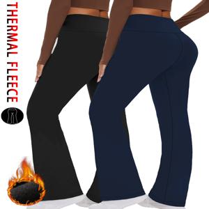 여성용 플리스 안감 플레어 레깅스 2팩 - 하이웨이스트, 슈퍼 소프트, 복부 보정 부츠컷 팬츠 (요가 및 캐주얼 의상용)