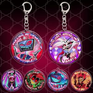 해즈빈 호텔 6CM 아크릴 키체인 게임 백팩 장식 금속 인레이 버클 선물 찰리 모닝스타 양면 투명