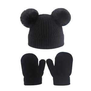 겨울 어린이 니트 모자와 장갑 투피스 세트 신상 크로스보더 스타일 남아 여아 아기 따뜻한 더블 볼 얀 모자 세트