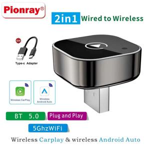 신제품 2026 Pionray 2 in 1 무선 카플레이 어댑터&안드로이드 오토 무선 어댑터, 5Ghz WiFi 타입-C/USB 플러그 앤 플레이 카플레이 무선