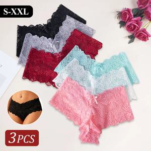 3PCS 우아한 레이스 꽃무늬 여성 팬티 V자형 허리 반투명 섹시한 브리프 편안한 속옷 소녀 속옷 란제리