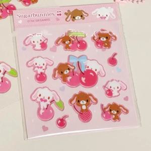 Kawaii Sanrio Sugarbunnies 새로운 체리 시리즈 3D 버블 스티커 머그컵 물컵 장식 전사 스티커 소녀를위한 수제 장난감