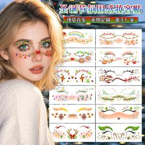 12개 크리스마스 얼굴 타투 스티커 종 모양 리본 하트 별 주근깨 임시 타투 스티커 축제 파티용 액세서리