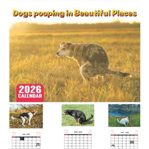 2026 똥싸는 강아지 달력-연간 월간 플래너 및 일정 관리자 벽걸이 달력 재미있는 파티 장난 선물 친구용 1개