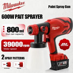 밀워키 600W 페인트 스프레이 건 800ML 탱크 & 39000 RPM 브러시리스 모터 자동차 가구 벽 스프레이어 18V 배터리용