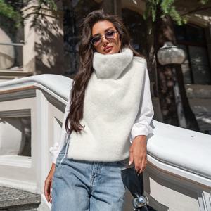 DANXRUHA 2025 패션 여성 인조 모피 코트 인조 세이블 조끼 가을 겨울 터틀넥 에코 밍크 퍼 탱크탑 민소매