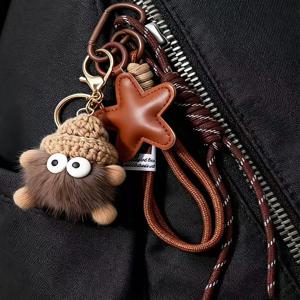 귀여운 가죽 열쇠고리 만화 작은 석탄 공 열쇠고리 창의적인 플러시 가방 펜던트 자동차 금속 열쇠고리 선물