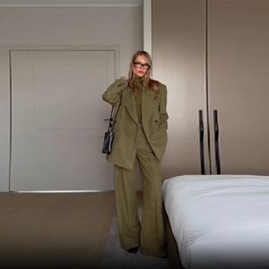 여성 캐주얼 다용도 오피스 정장 트렌디 우아한 소프트 숄더 패드 블레이저 사계절 심플 출퇴근용 스트레이트 팬츠