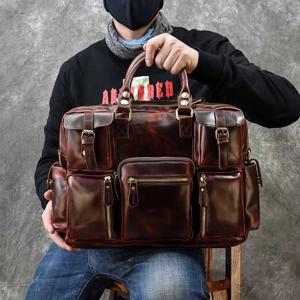 남성용 진짜 가죽 서류 가방, 적갈색 광택 빈티지 암소 가죽 핸드백, 가죽 비즈니스 가방, 작업 토트, 15 인치 노트북에 적합