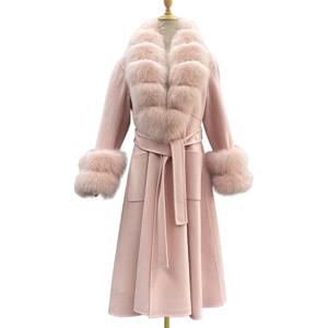 ZDFURS 여성용 리버시블 캐시미어 코트, 중간 길이 대형 스커트, 울 모직 코트, 여우 모피 칼라 모피 코트, 겨울