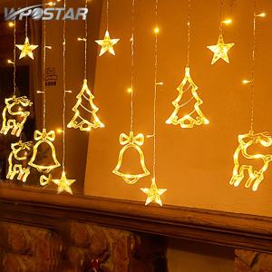 크리스마스 장식 LED 스트링 갈런드 문 스타 커튼 라이트 크리스마스 트리 장식, 나비 다드 크리스마스 2023 새해 장식