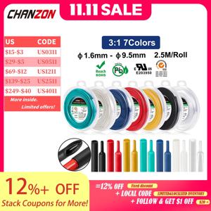 2.5M/롤 7가지 색상 1.6 - 9.5mm 3:1 방수 열수축 튜브(접착제 포함) 이중 이중 벽 접착제 줄 지어 와이어 해양 등급 랩