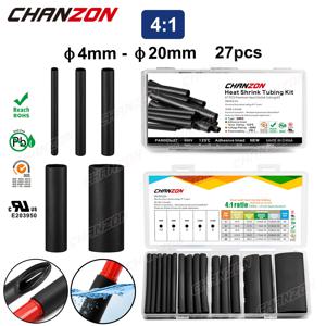 5 크기 4:1 열 수축 튜브 키트(접착제 포함) 이중 벽 Adhensive 줄 지어 방수 와이어 보호기 수축 랩 호스 모듬 27Pcs