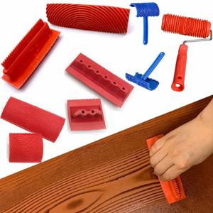 6Pcs 고무 질감 롤러 브러시 모조 나무 Graining 벽화 홈 장식 미술 엠보싱 Diy 벽화 도구